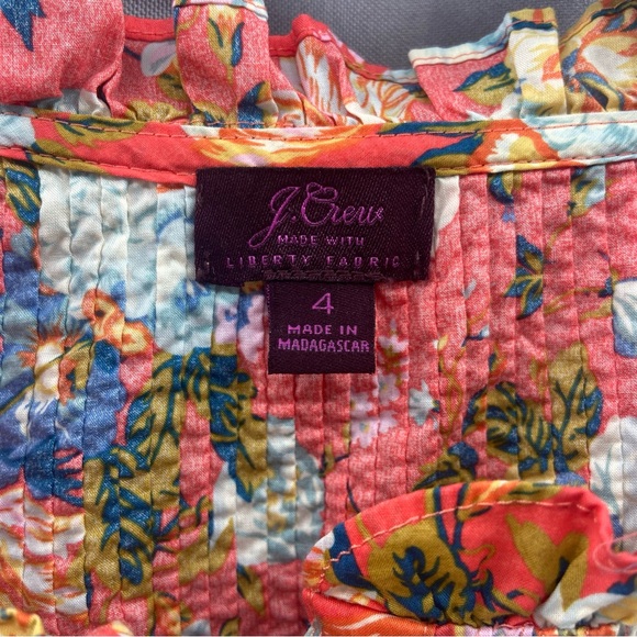 J.Crew Liberty Fabric Josephine Pintuck Popover Blouse Coral Floral Ruffle Neck - Picture 5 of 9